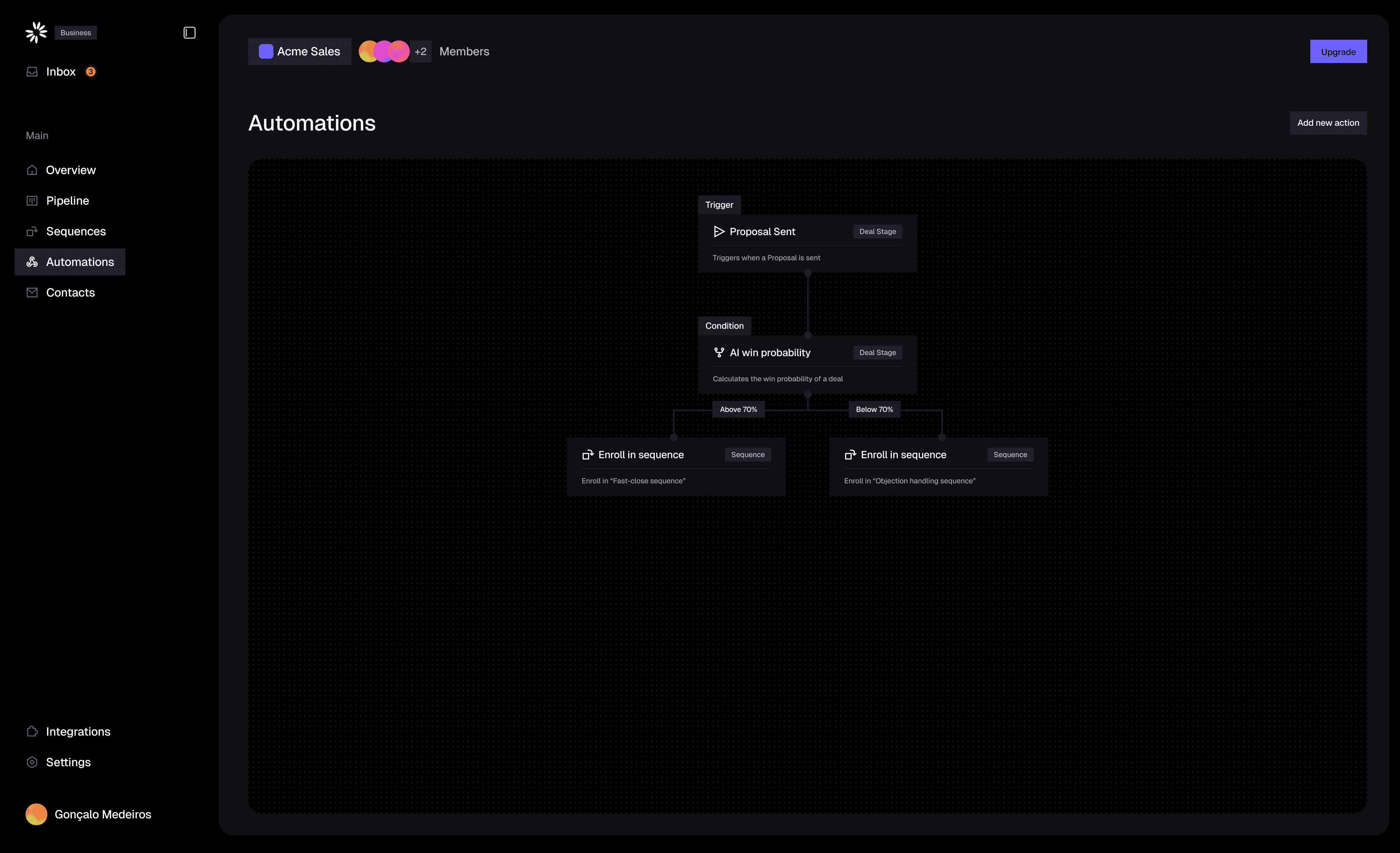 Focal — automation flow builder with AI decision branching