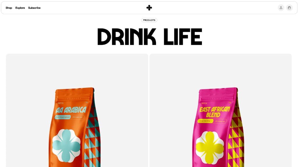 UHAI product grid with AA Arabica and East African Blend packaging