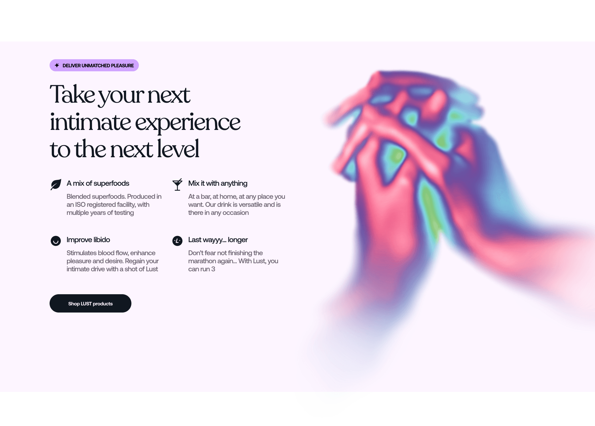 DrinkLust — illustrated hero with thermal hand imagery